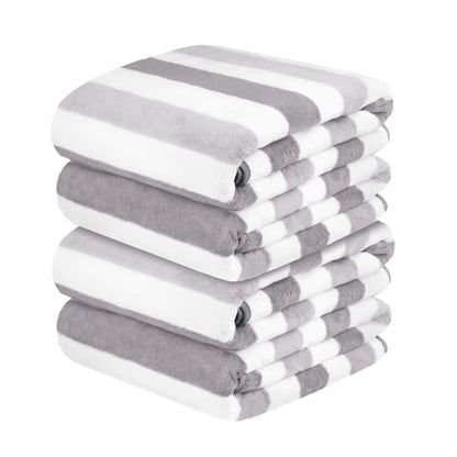 JML Bath Towels, Pack of 4, 30"x60", Large, Cabana Stripe Grey - color: Cabana Stripe Grey, size: 4 Pack (30 in x 60 in)