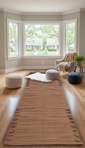 Indian Handmade 100% Organic Cotton Yoga Mat, Hand Woven Rug, Yoga Mat For Everyday Fitness at Home Comfortable Foldable Long Mat - color: Brown