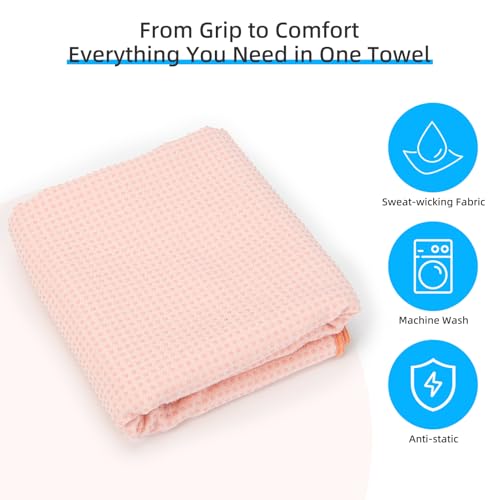 YESLIFE 2-Pack Non-Slip Extra Thick Hot Yoga Towel with Sweat Towel, Microfiber Sweat Absorbent Yoga Mat Towel with Grip Dot, Pilates Mat, 72" x 24", Pink - color: 2 Pink