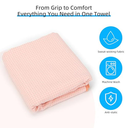 YESLIFE 2-Pack Non-Slip Extra Thick Hot Yoga Towel with Sweat Towel, Microfiber Sweat Absorbent Yoga Mat Towel with Grip Dot, Pilates Mat, 72" x 24", Pink - color: 2 Pink