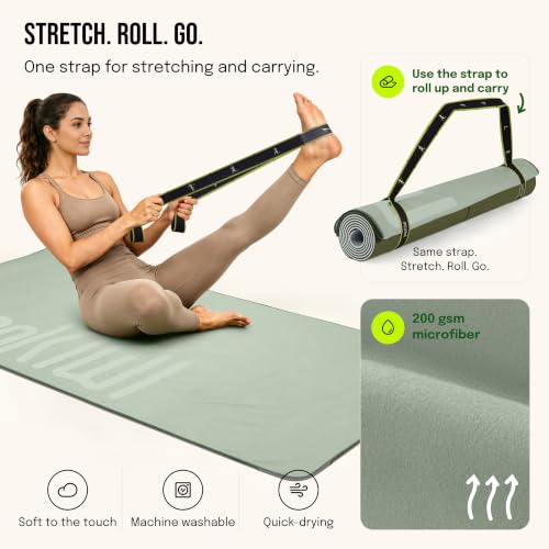 Gogokiwi Yoga Mat and Towel Set with Strap, 72 x 36 in, Non Slip Pilates - color: Sage