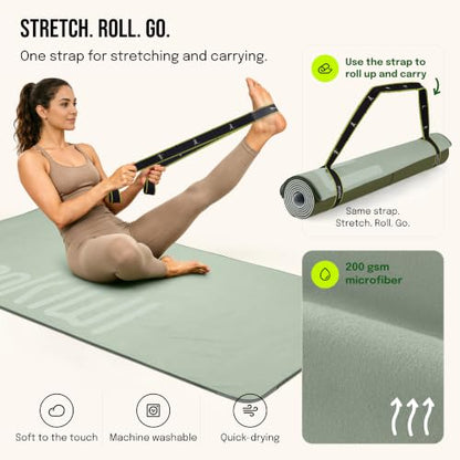 Gogokiwi Yoga Mat and Towel Set with Strap, 72 x 36 in, Non Slip Pilates - color: Sage