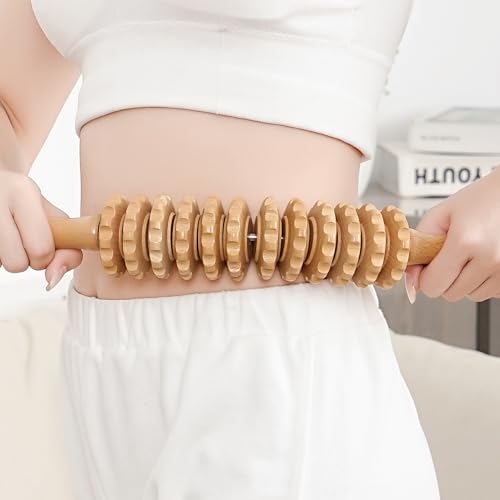 Xokocli Cellulite Massage Tool Wood Therapy Massage Tools Fascia Blaster Cellulite Roller Lymphatic Drainage Massager Deep Tissue Massage Stick for Legs Thighs Muscle Relief Recovery(White 12-Wheel) - color: Nude 12-wheel
