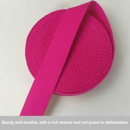 Heavy‑Duty Cotton Webbing Strap 1''x6yds Rose for Bags | 2mm thick webbing for dog collars, backpack, bag handles, apron straps, slings, sewing repairs & DIY craft projects. - color: Rose