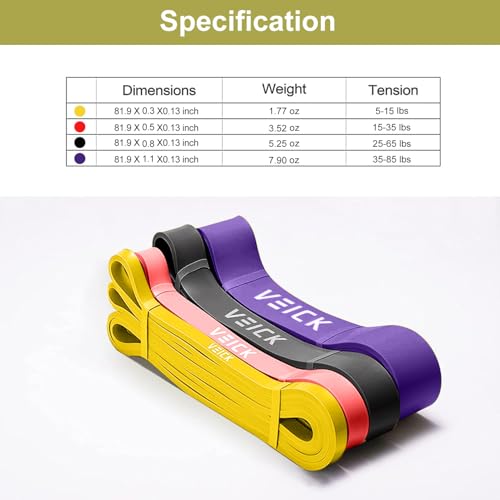 VEICK Pull Up Assist Resistance Bands for Home Gym | 100% Natural Latex, Non Slip Leather Texture, Space Saving, Full Body Training for Men Women - color: Purple/Black/Red/Yellow Set of 4 (0.3-1.1in)