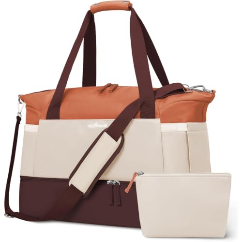 Gym Bag for Women, Personal Item Travel Bag with Shoes Compartment for Trip - color: Orange Khaki Brown, size: Medium