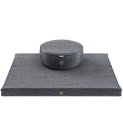 Mindful Modern Meditation Cushion and Zabuton Meditation Mat Bundle - Premium Luxury Velvet Meditation Cushion Set for Yoga - Buckwheat Zafu Floor Pillow and Rectangular Mat - Graphite Grey Color
