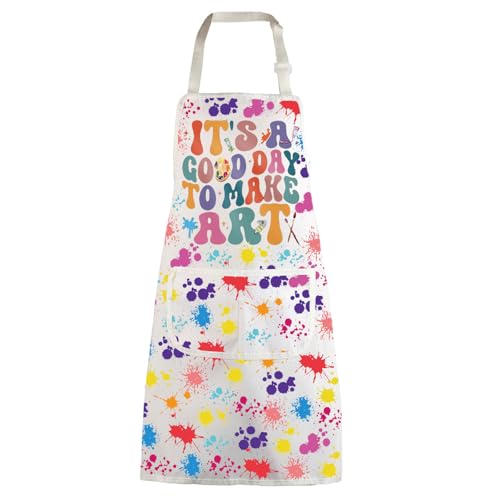 WZMPA Artist Painters Apron With Pockets - It's A Good Day to Make Art - Adjustable Apron for Teacher, Lover, Student Gift - color: Make Art F White