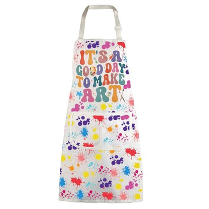 WZMPA Artist Painters Apron With Pockets - It's A Good Day to Make Art - Adjustable Apron for Teacher, Lover, Student Gift - color: Make Art F White