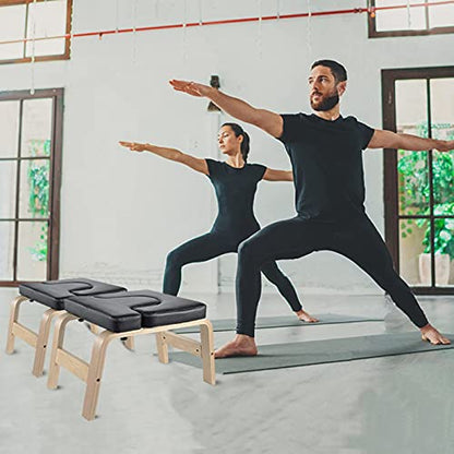 C-CHAIN Balanced Yoga Headstand Bench - Ideal for Workout, Fitness and Gym, for Both Beginner and Experience Yogis - Wood and PU Pads - Relieve Fatigue and Build Up Body - color: Black