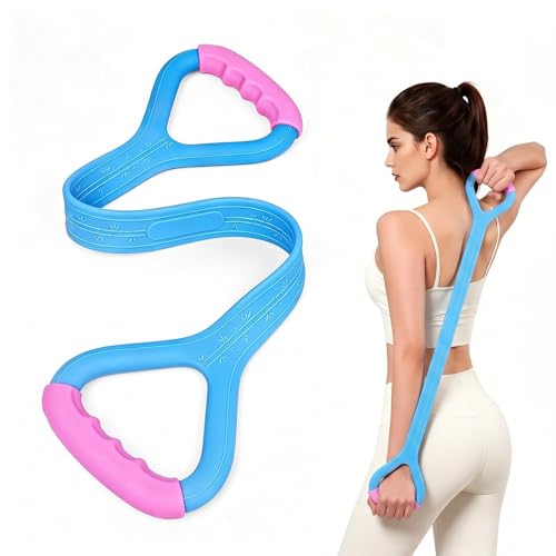Figure 8 Resistance Band with Handles, Premium Silicone Arm Stretching Cords for Back Shoulder, Anti-Snap Physical Therapy Workout Equipment for Women Home Gym, Multi-Level - color: Blue