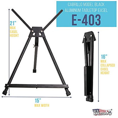 U.S. Art Supply 15 to 21-Inch Adjustable Tabletop Easel for Painting - Black, Aluminum Tripod, Portable Art Easel Stand for Sign Display, Painting Canvas, and Whiteboard