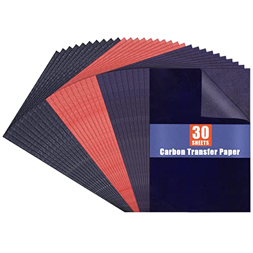 PSLER Carbon Paper for Tracing - 30pcs Graphite Transfer Paper, A4 | Use with Tracing Paper, Carbon Copy Paper for Drawing Patterns on Wood, Canvas, Fabric, Artist Lettering & Sketching - color: black&red&blue