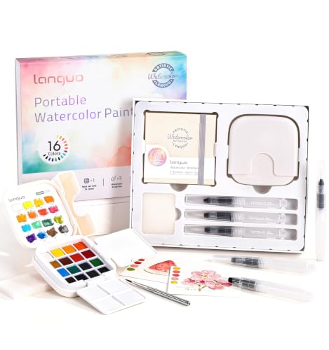 Mini Watercolor Paint Set, Compact Travel Paint Kit with 16 Colors | All in One Portable Kit with Sketchbook Brush Sponge, Small Pocket Watercolor Set for Beginner Artists-Classic Color Gift Set - color: CLASSIC COLORS