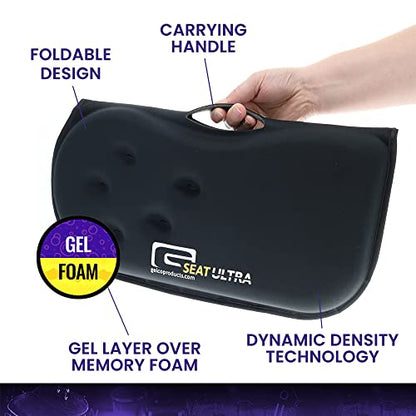GSeat Ultra Orthopedic Gel and Foam Seat Cushion (Black) – for Coccyx, Back, Tailbone, Prostate, Postnatal, and Sciatica Pain/Discomfort – Office, Car, Chair, Travel - color: Black