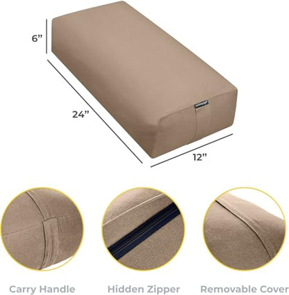 엑스트라 펌 라지 요가 볼스터, 61 x 30.5 x 15.2cm(24 x 12 x 6인치) 신치 또는 지퍼 요가 베개, 스튜디오용 탈착식 커버가 있는 직사각형 면 쿠션, 1팩 또는 2팩 - color: 모카 - 지퍼 커버, size: 1팩