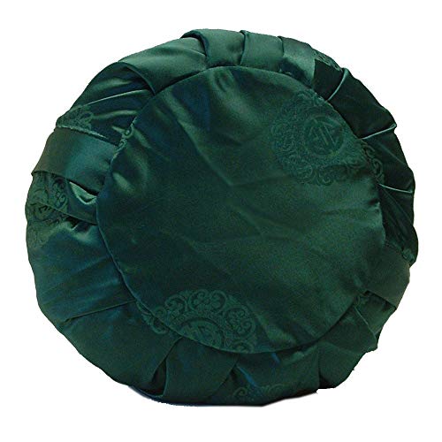 Zen Zafu Sitting or Meditation Cushion with Silk Brocade Cover (Green) - color: Green