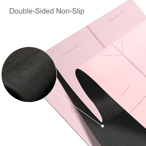 Natural Rubber Yoga Mat - Non Slip Non Toxic - 5mm Thick Yoga Mat for Hot Yoga/Pilates - Extra Large 26.8’’ with Alignment Guide - Sweat Proof - with Carrying Bag - color: Soft Rose