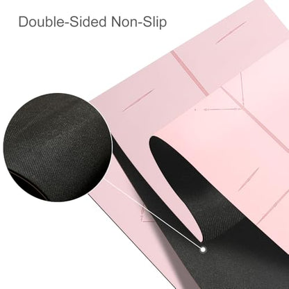 Natural Rubber Yoga Mat - Non Slip Non Toxic - 5mm Thick Yoga Mat for Hot Yoga/Pilates - Extra Large 26.8’’ with Alignment Guide - Sweat Proof - with Carrying Bag - color: Soft Rose