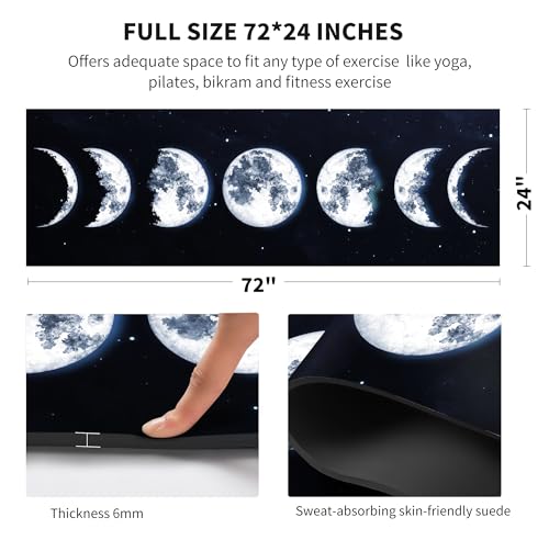 nuveti Yoga Mat Print Extra Thick TPE Non Slip Fitness Exercise Mat with Carrying Bag,72"x24" Extra Thick 6MM Exercise & Workout Mat for Yoga, Pilates Fitness and Floor Exercises - color: Moon-Y