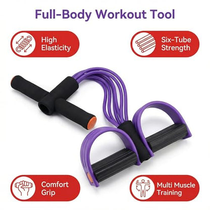 Upgraded Durable 6-Tube Pedal Resistance Strap with Handle, Natural Rubber Fitness Resistance Strap, Multifunctional Fitness Strap, Suitable for Abdominal, Waist, arm, and Leg Shaping Training - color: Purple
