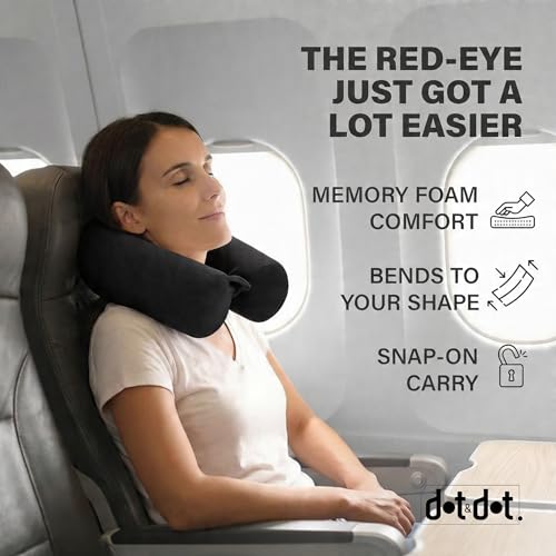Dot&Dot Twist Memory Foam Travel Pillow, Bendable Neck Pillow for Airplane, Car and Home, 26-Inch Adjustable Roll with Washable Cotton Cover, Black - color: Onyx, size: Standard (26")