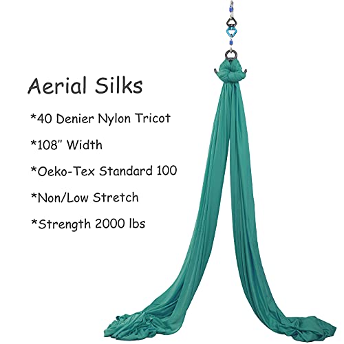 Aerial Silks Yoga Swing Set, Fitness Aerial Yoga Kit | Anti-Gravity Flight Aerial Yoga Hammock Kit; Low/Non Stretch Nylon Tricot Fabric; For Fitness & Dance; Hardware Included - color: Emerald Green