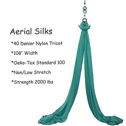Aerial Silks Yoga Swing Set, Fitness Aerial Yoga Kit - color: Emerald Green