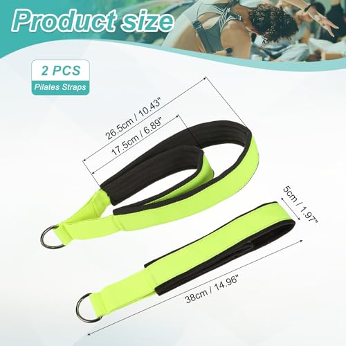 Pilates Double Loop Strap, D-Ring Padded Fitness Strap Pilates Handle Exercise - color: Neon Green
