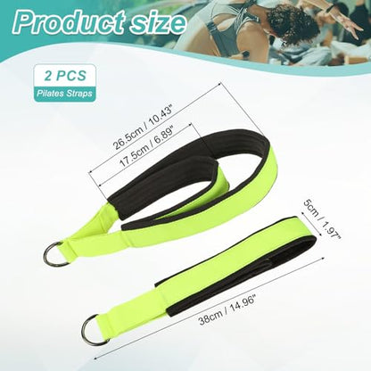 Pilates Double Loop Strap, D-Ring Padded Fitness Strap Pilates Handle Exercise - color: Neon Green