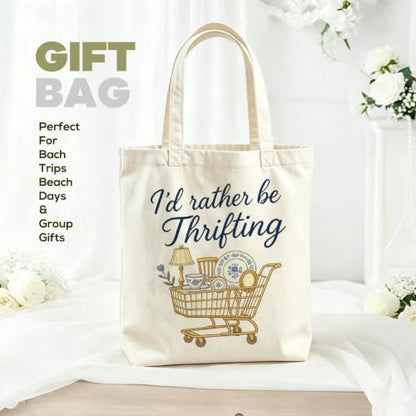 VICBOU Vintage Thrifting Canvas Tote Bag, Retro Shoulder Bag with Pocket