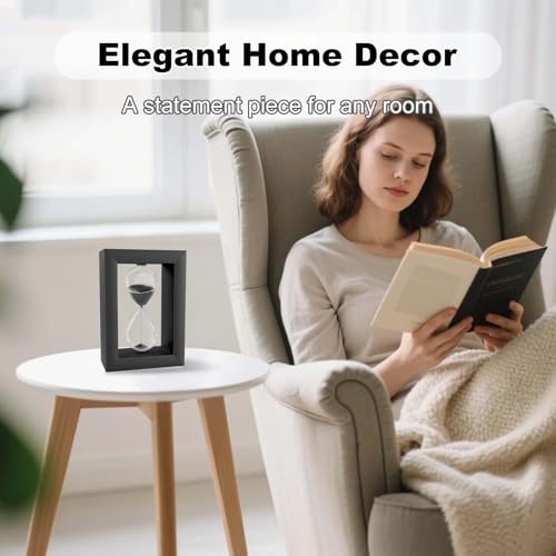 Hourglass Sand Timer, Modern Square Black Wood Sand Clock, Decorative Desktop Hour Glass Sandglass,Reloj De Arena for Office, Home Decor, Kitchen (Black, 10 Minute) - color: Black Frame, size: 10 minute