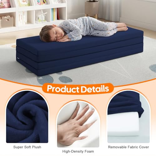 MeMoreCool Kids Floor Mattress, 48x72 Inch Foldable Play Mat, Navy Blue | Navy blue 4x6 ft foam tatami futon mat - color: Navy