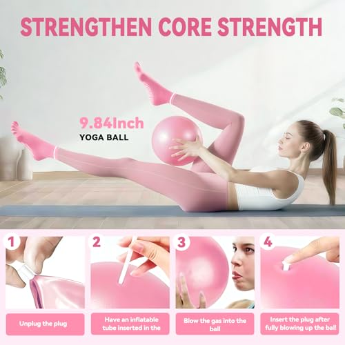 Pilates Ring Circle Set for Women, 17 Pcs Yoga Equipment Sets, with 14'' Yoga Ring, Massage Ball, Resistance Bands, Hip Thrust Belt, Hair Band, Anti Slip Socks for Legs Arms and Thighs - color: Pink