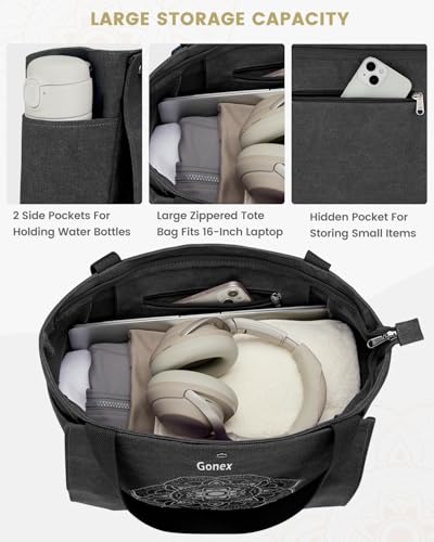 Gonex Yoga Mat Bag For Women Canvas Tote Pilates Gym Bag With Mat Carrier - color: Black, size: Classic (15.5×5.5×14.5inch)