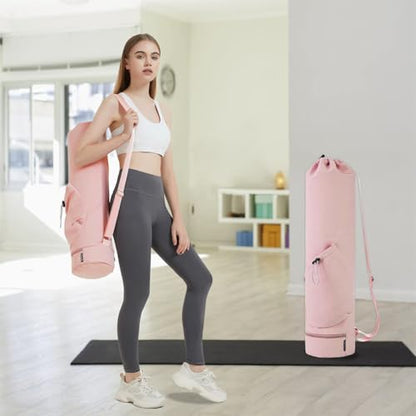 Yoga Mat Bag,Full Zip Cargo Yoga Mat Carrier Bag with Drawstring Water Bottle Pocket,Exercise Yogas Mats Carrier Holder for Women & Men - color: Pink