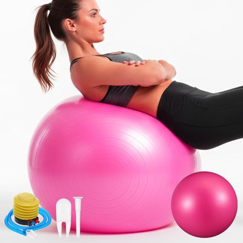 Kifmurase 2PCS Yoga Ball, 25Inch Thicked Anti-Burst Exercise Balls for Workout Stretching Stability, Non-Slip Balance Ball Equipment for Women Pilates Physical Therapy Pregnancy Labor Birthing Fitness - color: Pink