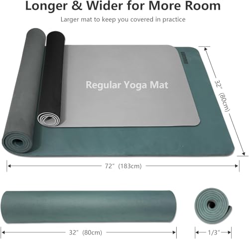 Wide Yoga Mat-80cm Extra Thick 1/3'' Fitness Exercise Mat Carry Strap - color: Dark Green