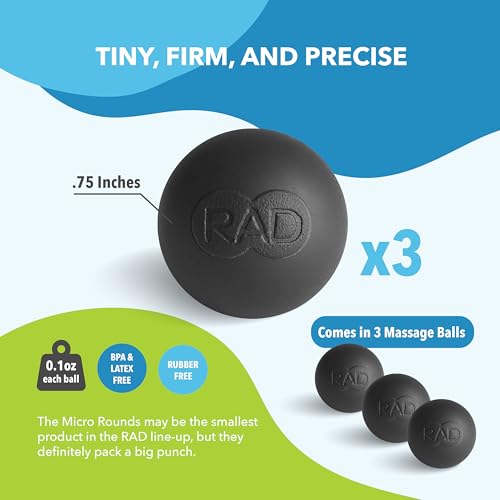 RAD Micro Rounds – Yoga Deep Tissue Massage Ball Set (Small 0.75 Inch Balls, 3 Pack) – Targeted Myofascial Release for Feet, Plantar Fasciitis, Jaw & Hands – Trigger Point & Mobility Therapy