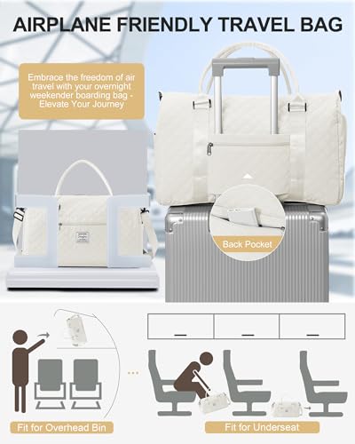 Gym Duffle Bag for Women with Shoe Compartment Waterproof Travel Tote Bags Personal Item Carry On Weekender Overnight Bags with Toiletry Bag Swimming Yoga Bags Hospital Holdalls Beige - color: C5-Grid-Beige