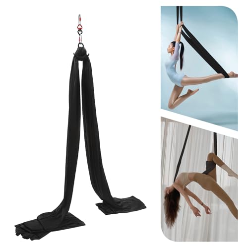 10m Aerial Yoga Practice Polyester Strap Practice Equipment Yoga Hammock Practice Kit for Fitness Gymnastics Dance Ballet, Black