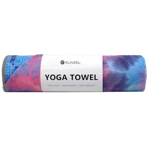Eunzel Yoga Towel,Hot Yoga Mat Towel with Grip Dots Sweat Absorbent Non-Slip for Hot Yoga, Pilates and Workout 24" x72", Purple & Blue - color: Purple & Blue, size: 72" x 24"