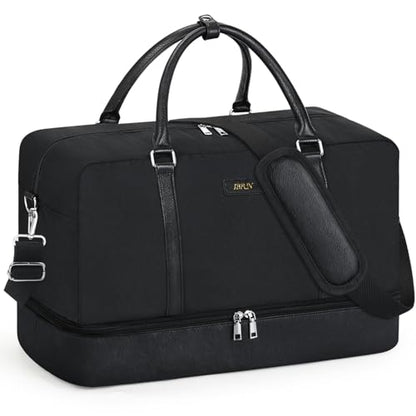 IBFUN Weekender Bags for Women, 21" Travel Duffle Bag with Shoe Compartment - color: D3-Black