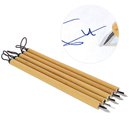 Yosoo Health Gear 5PCS Bamboo Pens, Comic & Arabic Calligraphy Dip Pens (Angled Nib Set) - size: Angled nib set