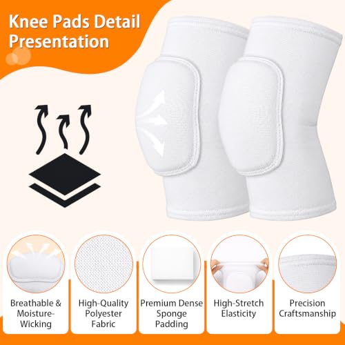 2 Pairs Volleyball Knee Pads Youth, White Knee Pads for Girls, Women, Kids - color: White, size: Medium
