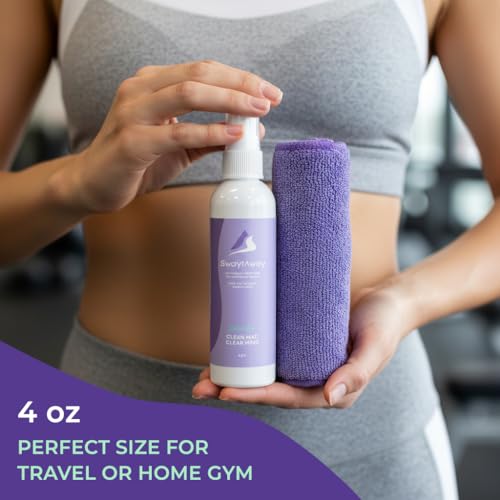 SwaytAway Fitness Mat Mist with Towel, 4oz Travel Size, 1 Pack, Lavender | Yoga Mat Spray with Towel Aromatherapy-Inspired Lavender Essential Oil Blend, Plant-Based, No Rinse, Refreshes & Deodorizes - size: 4 oz - 1 Pack