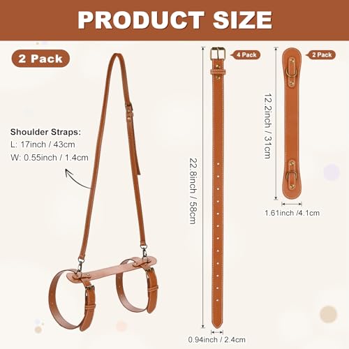 M METERXITY 2-Pack Outdoor Picnic Blanket Carry Strap, 22.8" Portable PU Leather Handle Belt Carrier with Adjustable Straps for Camping/Picnics/Travel, Motorcycle Bedrolls Carrier [Brown]