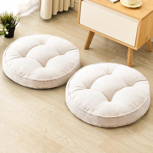 1 MIDDLE ONE Floor Pillow Set of 2, Memory Foam Floor Cushions for Adults, Large Meditation Pillow for Sitting, 22 x 22 Inches (Round | Beige) - color: Round | Beige
