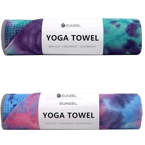 Eunzel Non Slip Hot Yoga Mat Towel with Grip Dots, 72" x 24" - color: Z- Purple & Blue/Green & Purple(2 Pack ), size: 72" x 24"