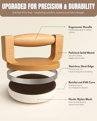 Wooden Printmaking Tool – 4 Inch Block Printing Press with Ergonomic Wood Handle, Steel-Reinforced Rim & Mesh Pad, Ideal for Linocut, Relief Printing and Art Prints (Charcoal Walnut Grain) - color: Charcoal Walnut Grain